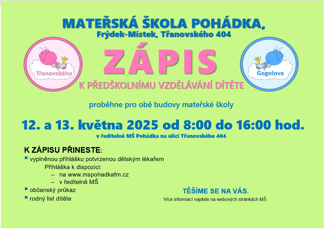 Zápis k předškolnímu vzdělávání